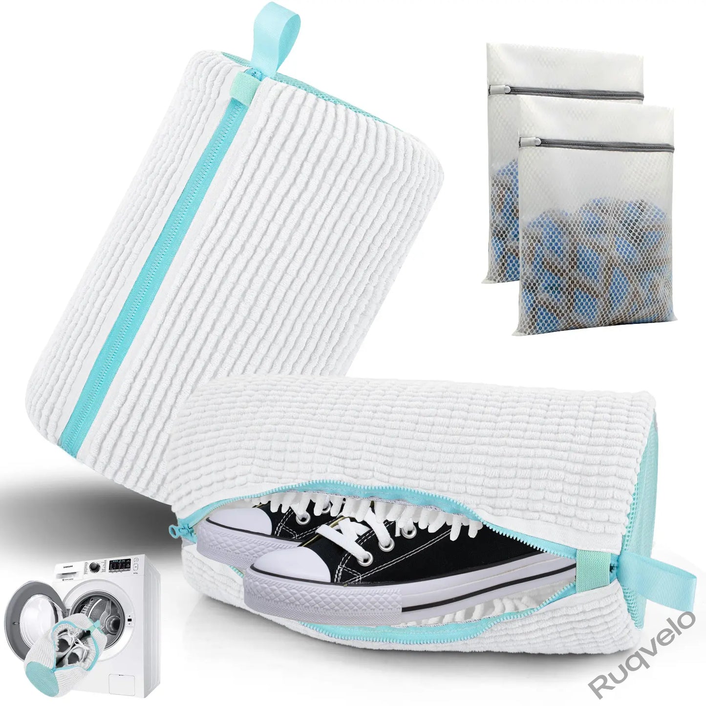 2PCS XXL Shoe Washing Machine Bags + 1 Bonus Laundry Bag, Extra Large Sneaker Wash Bags for Washer & Dryer, Heavy-Duty Zipper Shoe Protector for Easy Cleaning
