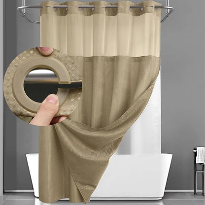 No-Hook Waffle Weave Shower Curtain with Snap-In Liner, Waterproof Double-Layer Shower Curtain with Washable Liner, 72 x 75 Inch, Easy to Install