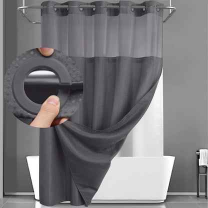 No-Hook Waffle Weave Shower Curtain with Snap-In Liner, Waterproof Double-Layer Shower Curtain with Washable Liner, 72 x 75 Inch, Easy to Install