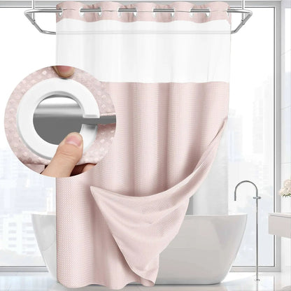 No-Hook Waffle Weave Shower Curtain with Snap-In Liner, Waterproof Double-Layer Shower Curtain with Washable Liner, 72 x 75 Inch, Easy to Install